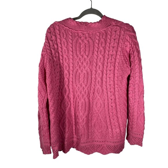 Aran Crafts Pink Cable Knit Merino Wool Cardigan Sweater M colorful pink scallop - Picture 3 of 10
